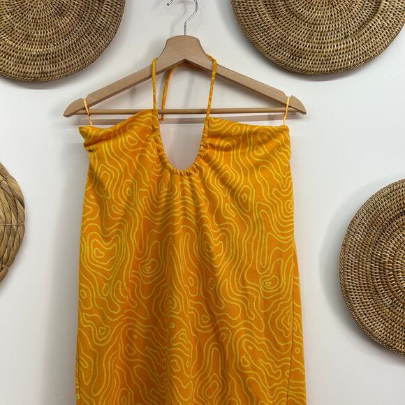 Zara Orange Yellow Funky Hippie Tie Knit Midi Skirt Large Resortwear Vacation - Picture 4 of 8